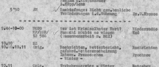 Ausschnitt aus dem Sendeprotokoll vom 19.02.1987 von »Radio DDR I«. Hinweis auf die Zusammenarbeit mit dem Ministerium des Innern