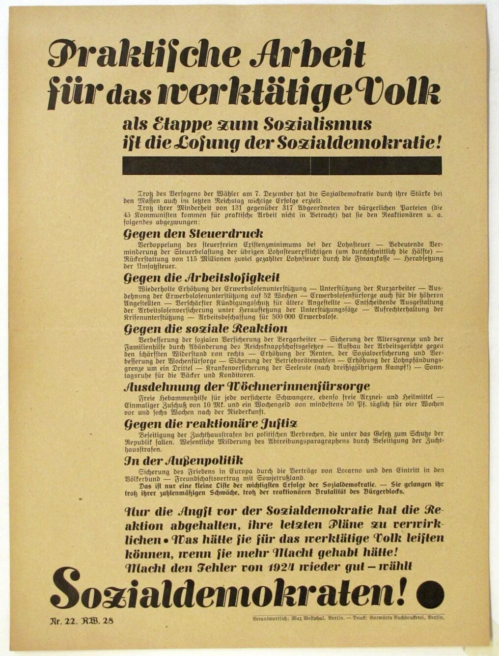 Aufruf der SPD zur Reichstagswahl 1928