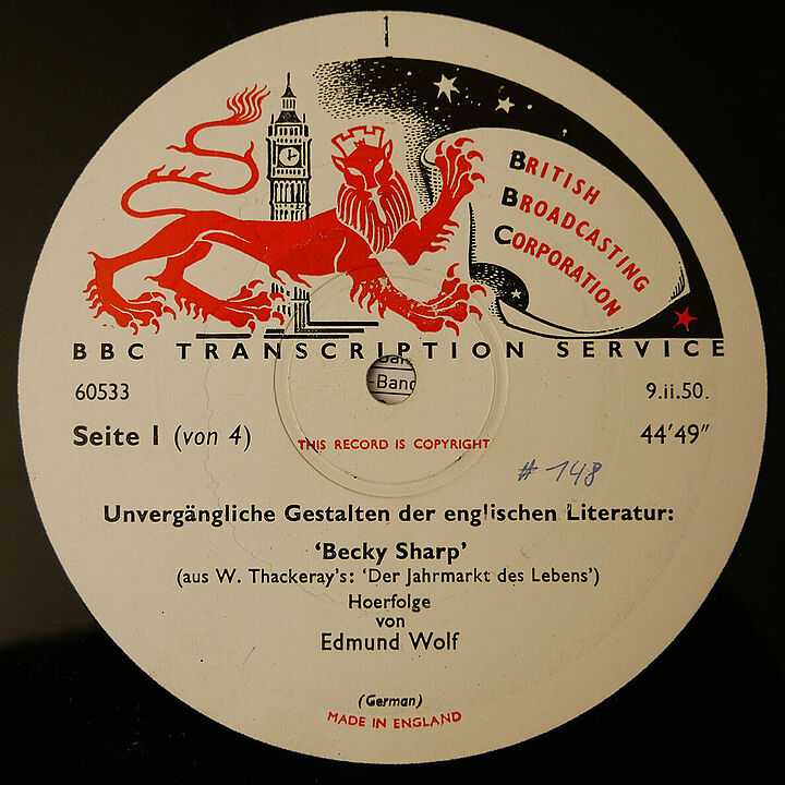 Plattenlabel und Programmbeispiel des »BBC Transcription Service«, 1947