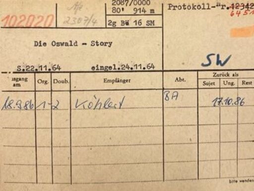 Bestandsvermerk »Die Oswald-Story«